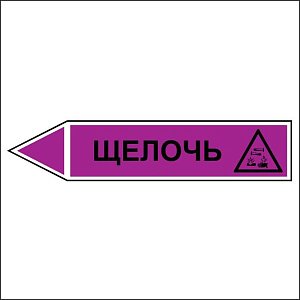 Знак маркировки трубопровода Щелочь - направление движение налево